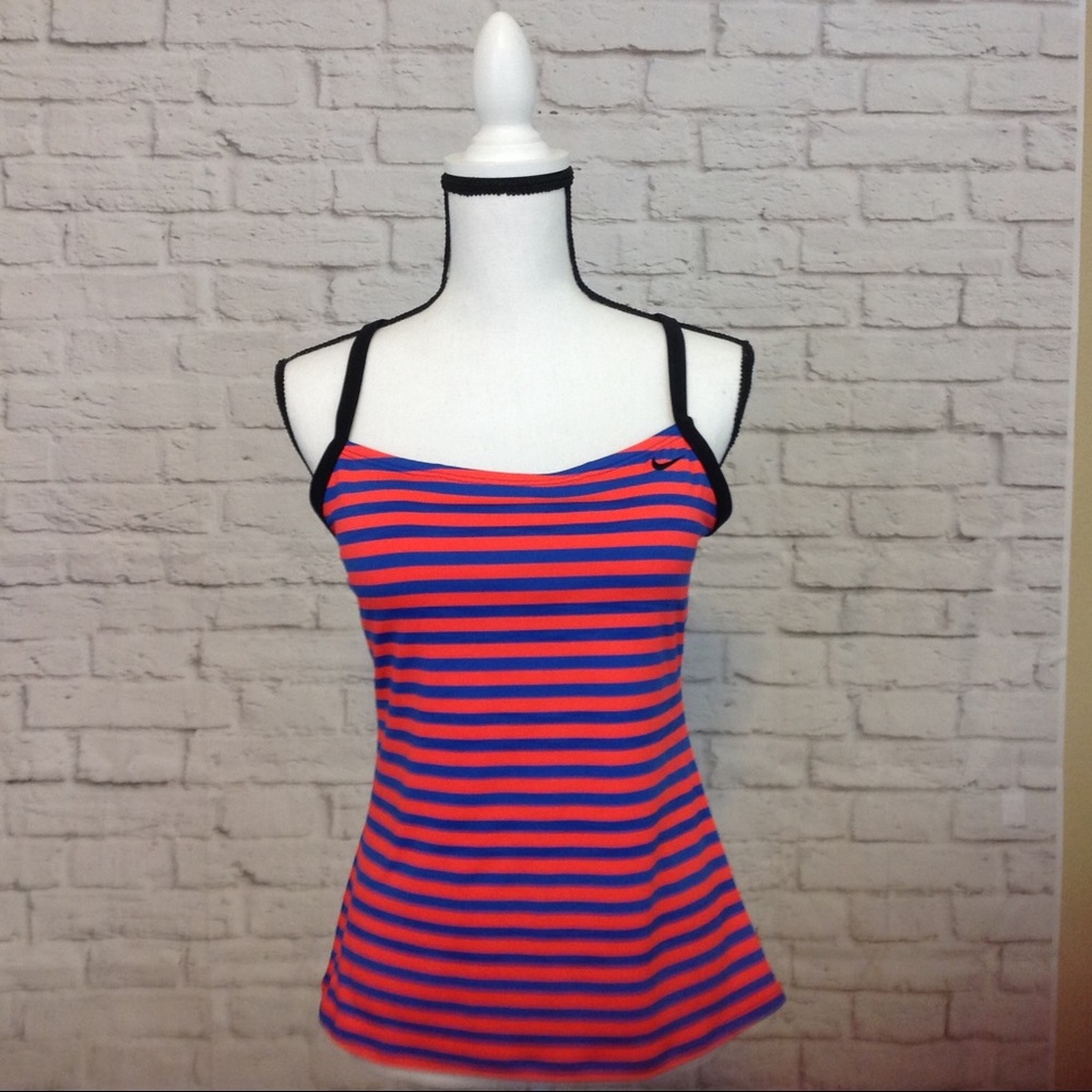 🍁 Nike Blue and Orange Striped Workout/Swim Top